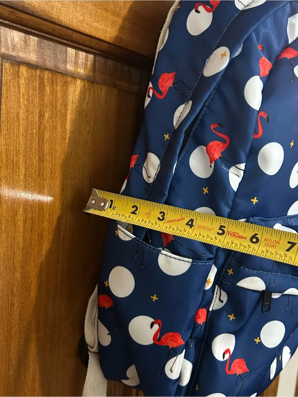 Navy Blue Backpack Polka Dots Flamingo Book Bag 16” Multi Compartment
